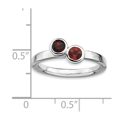 Sterling Silver Stackable Expressions Dbl Round Garnet Ring