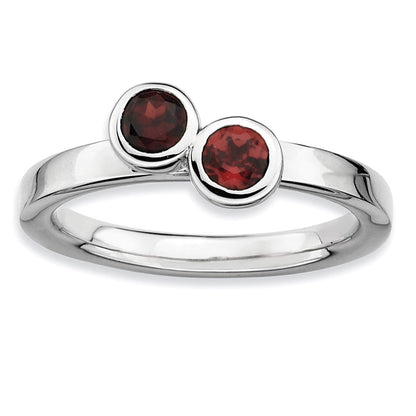 Sterling Silver Stackable Expressions Dbl Round Garnet Ring