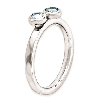 Sterling Silver Stackable Expressions Dbl Round Aquamarine Ring