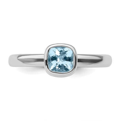 Sterling Silver Stackable Expressions Cushion Cut Aquamarine Ring