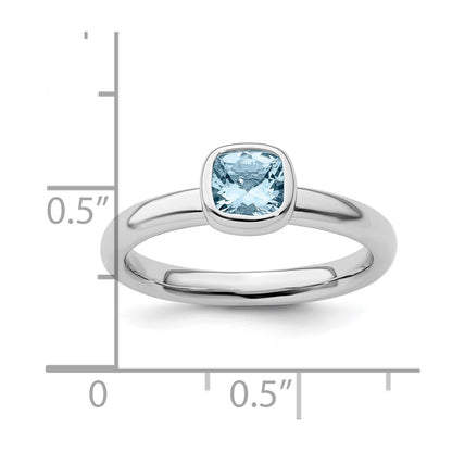 Sterling Silver Stackable Expressions Cushion Cut Aquamarine Ring