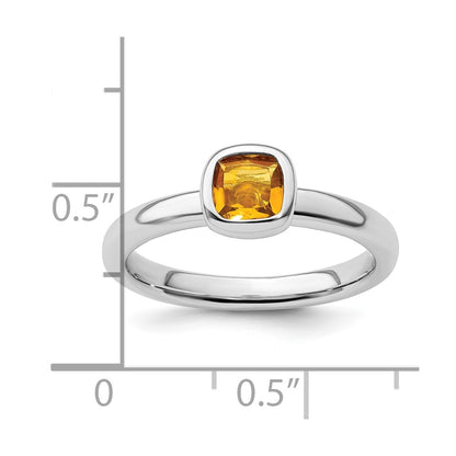 Sterling Silver Stackable Expressions Cushion Cut Citrine Ring