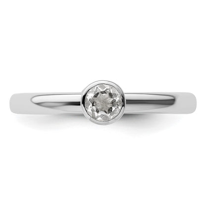 Sterling Silver Stackable Expressions High 4mm Round White Topaz Ring