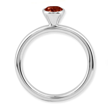 Sterling Silver Stackable Expressions High 5mm Round Garnet Ring
