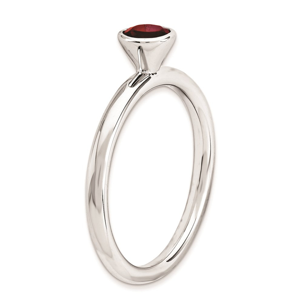 Sterling Silver Stackable Expressions High 5mm Round Garnet Ring