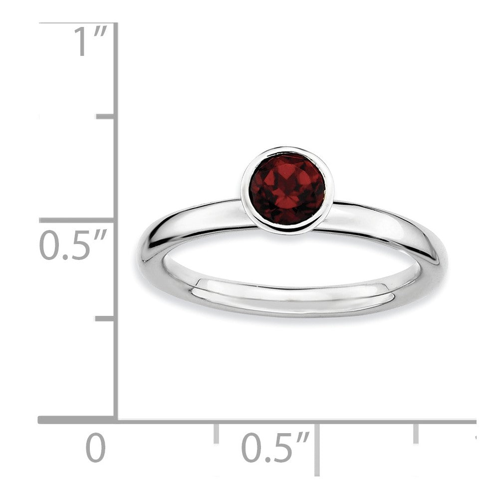 Sterling Silver Stackable Expressions High 5mm Round Garnet Ring