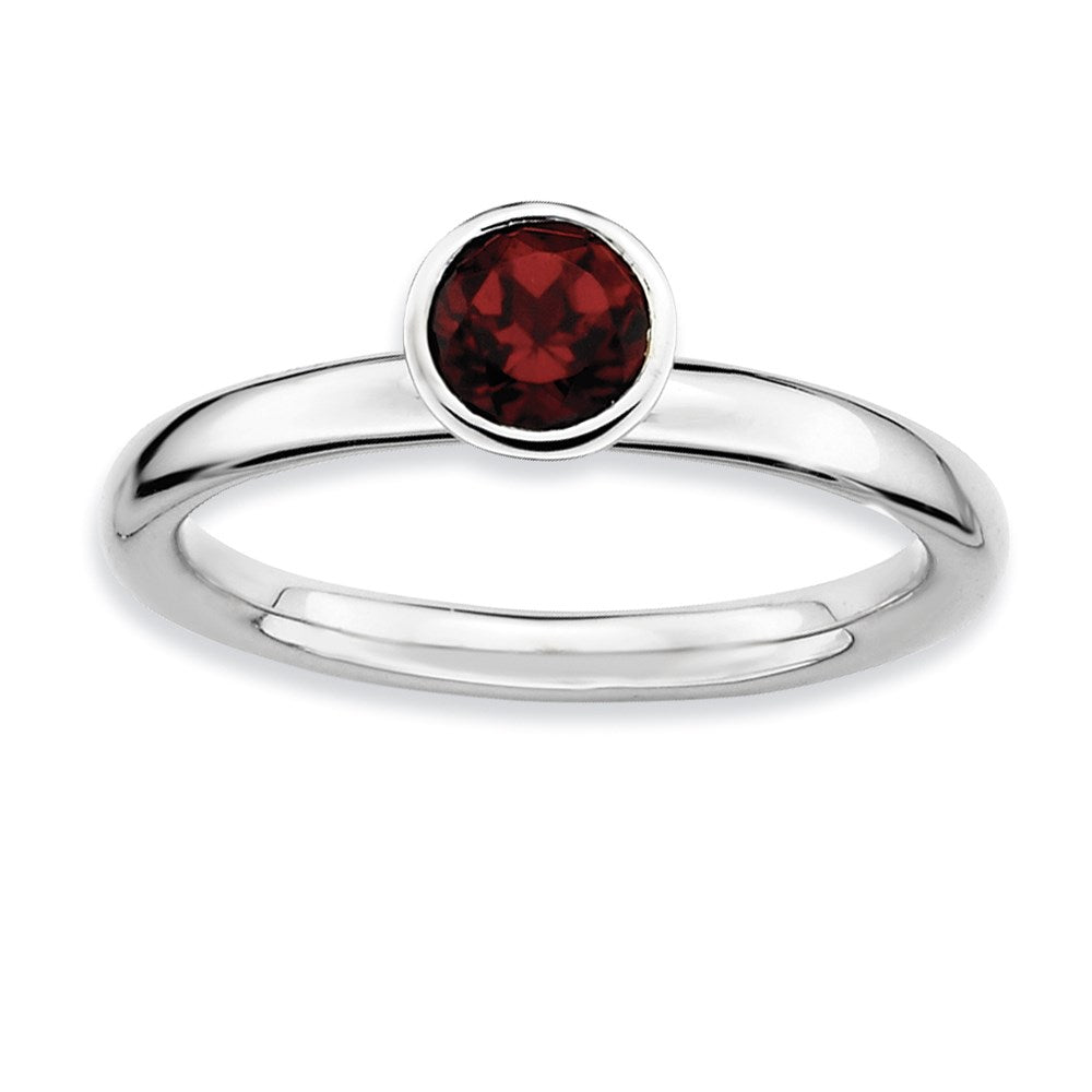 Sterling Silver Stackable Expressions High 5mm Round Garnet Ring