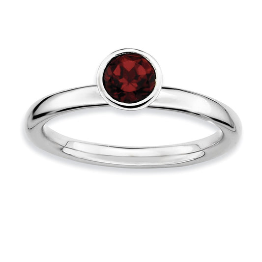 Sterling Silver Stackable Expressions High 5mm Round Garnet Ring