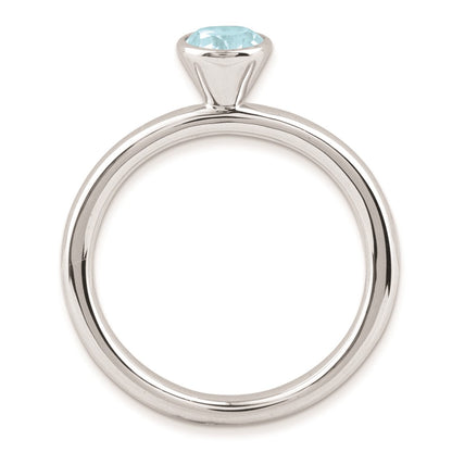 Sterling Silver Stackable Expressions High 5mm Round Aquamarine Ring