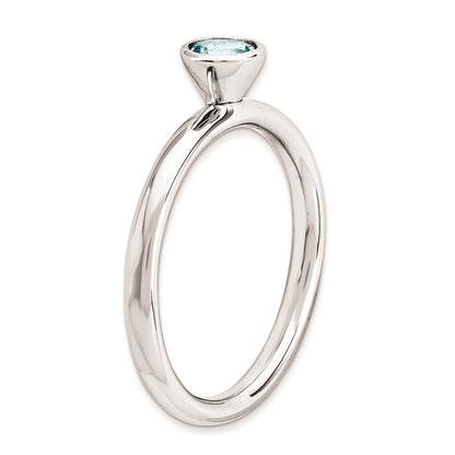 Sterling Silver Stackable Expressions High 5mm Round Aquamarine Ring