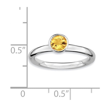 Sterling Silver Stackable Expressions High 5mm Round Citrine Ring