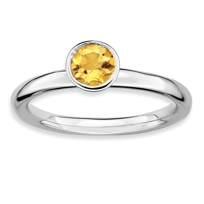Sterling Silver Stackable Expressions High 5mm Round Citrine Ring