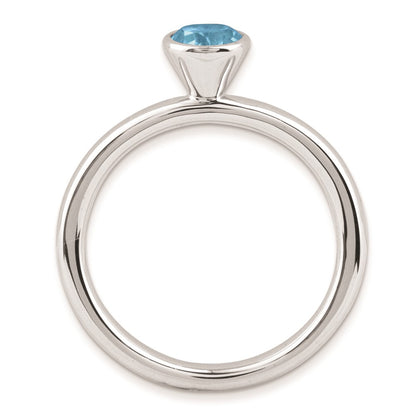 Sterling Silver Stackable Expressions High 5mm Round Blue Topaz Ring