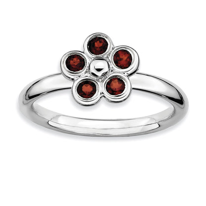 Sterling Silver Stackable Expressions Garnet Flower Ring