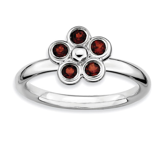 Sterling Silver Stackable Expressions Garnet Flower Ring