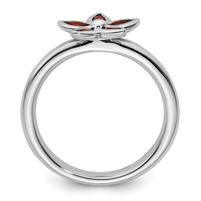 Sterling Silver Stackable Expressions Garnet Flower Ring