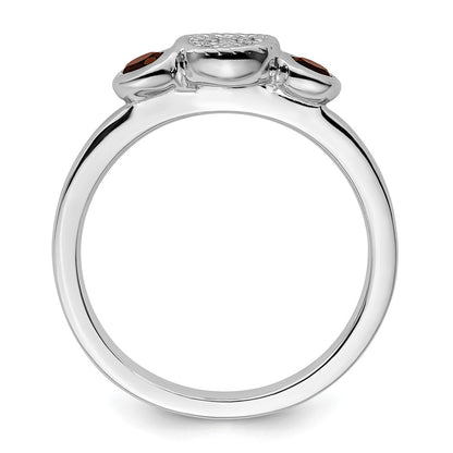 Sterling Silver Stackable Expressions Dbl Round Garnet u0026 Dia. Ring