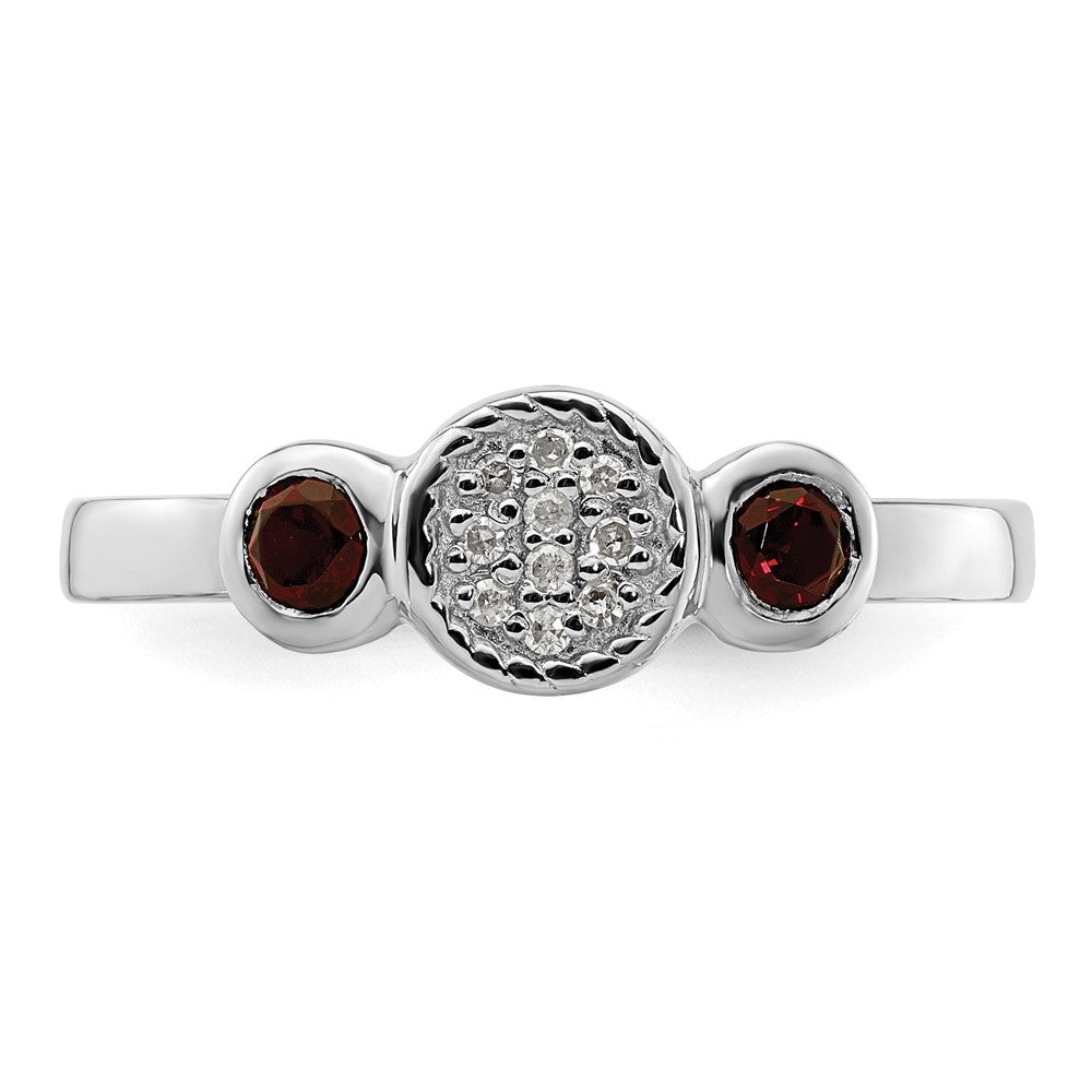 Sterling Silver Stackable Expressions Dbl Round Garnet u0026 Dia. Ring