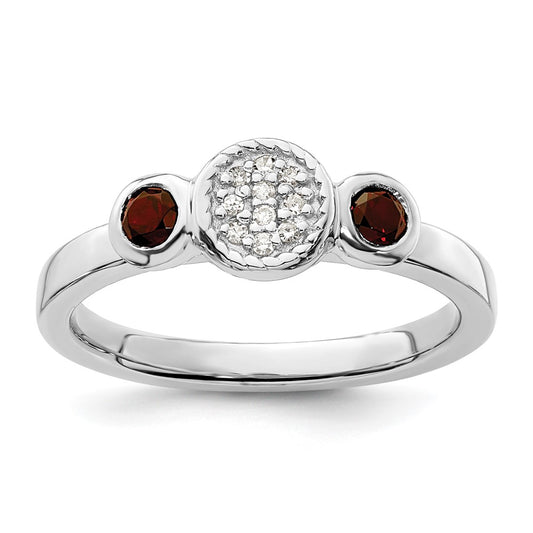 Sterling Silver Stackable Expressions Dbl Round Garnet u0026 Dia. Ring