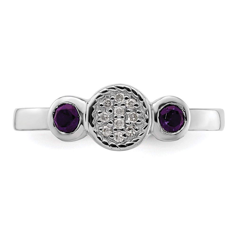Sterling Silver Stackable Expressions Dbl Round Amethyst u0026 Dia. Ring