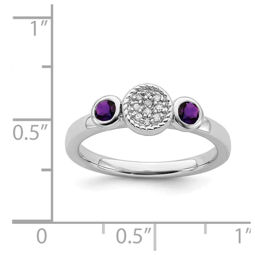 Sterling Silver Stackable Expressions Dbl Round Amethyst u0026 Dia. Ring