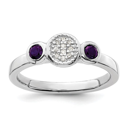Sterling Silver Stackable Expressions Dbl Round Amethyst u0026 Dia. Ring