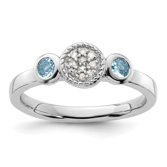 Sterling Silver Stackable Expressions Dbl Round Aquamarine u0026 Dia. Ring