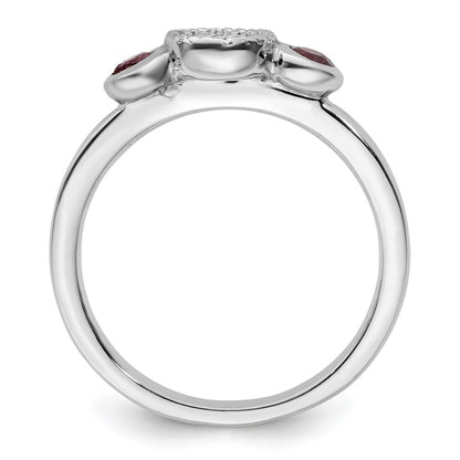 Sterling Silver Stackable Expressions Dbl Round Rhod. Garnet u0026 Dia. Ring