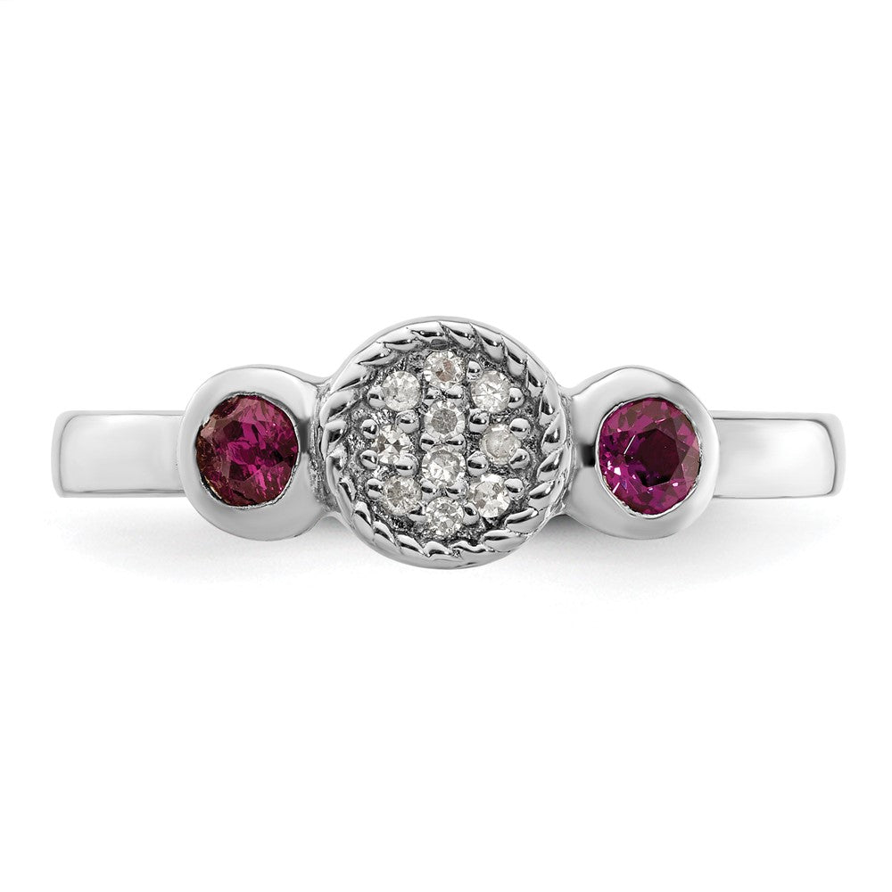 Sterling Silver Stackable Expressions Dbl Round Rhod. Garnet u0026 Dia. Ring