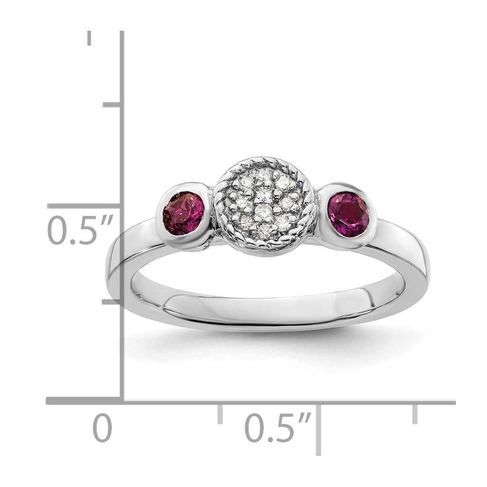 Sterling Silver Stackable Expressions Dbl Round Rhod. Garnet u0026 Dia. Ring