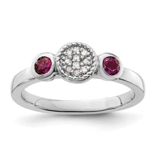 Sterling Silver Stackable Expressions Dbl Round Rhod. Garnet u0026 Dia. Ring