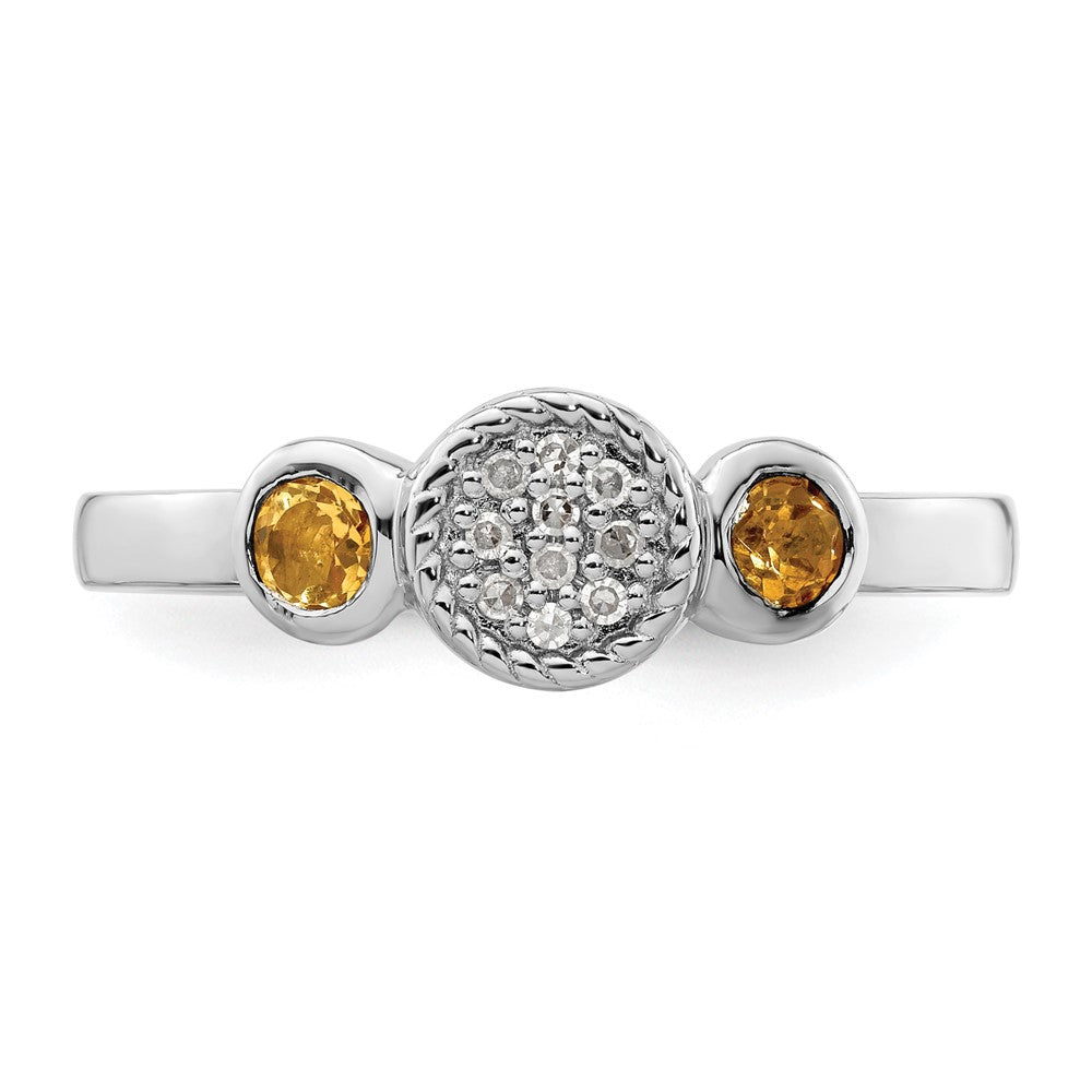 Sterling Silver Stackable Expressions Dbl Round Citrine u0026 Dia. Ring