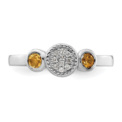 Sterling Silver Stackable Expressions Dbl Round Citrine u0026 Dia. Ring