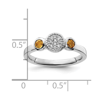 Sterling Silver Stackable Expressions Dbl Round Citrine u0026 Dia. Ring