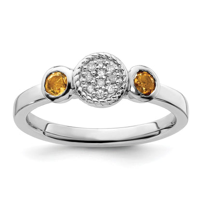 Sterling Silver Stackable Expressions Dbl Round Citrine u0026 Dia. Ring