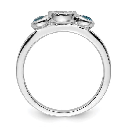 Sterling Silver Stackable Expressions Dbl Round Blue Topaz u0026 Dia. Ring