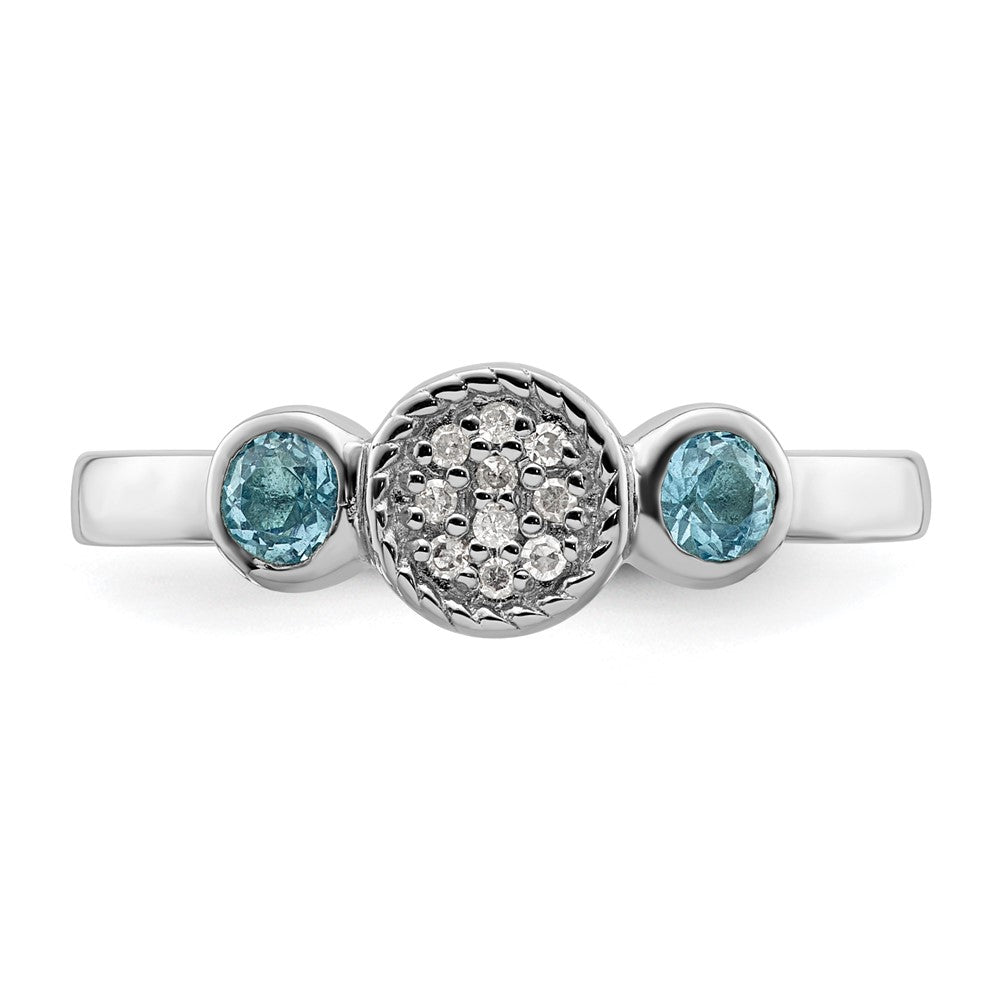 Sterling Silver Stackable Expressions Dbl Round Blue Topaz u0026 Dia. Ring