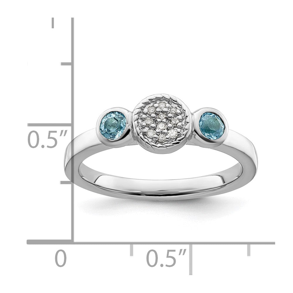 Sterling Silver Stackable Expressions Dbl Round Blue Topaz u0026 Dia. Ring