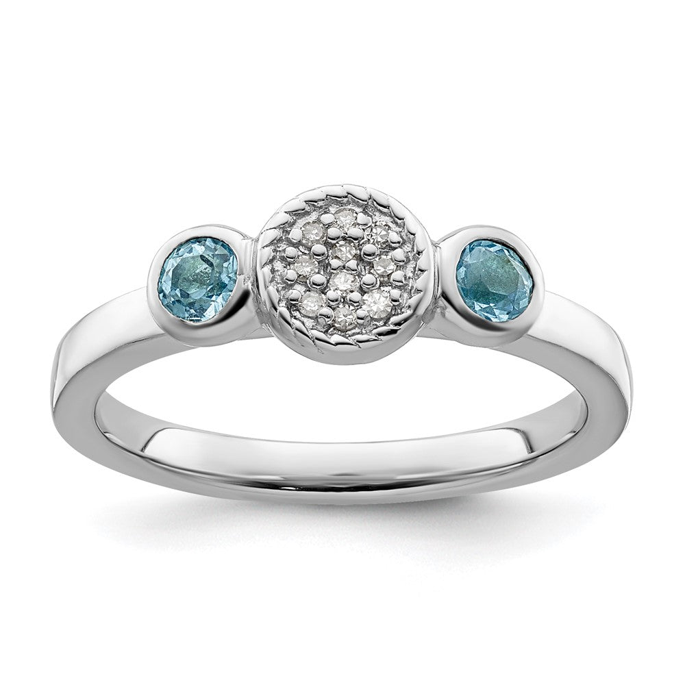 Sterling Silver Stackable Expressions Dbl Round Blue Topaz u0026 Dia. Ring