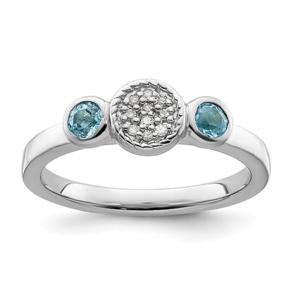 Sterling Silver Stackable Expressions Dbl Round Blue Topaz u0026 Dia. Ring