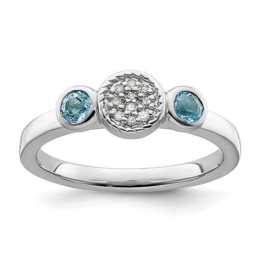 Sterling Silver Stackable Expressions Dbl Round Blue Topaz u0026 Dia. Ring