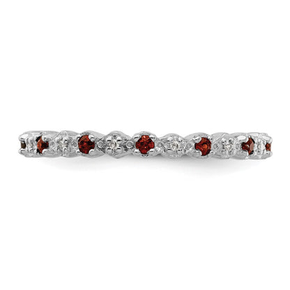 Sterling Silver Stackable Expressions Garnet u0026 Diamond Ring