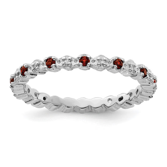 Sterling Silver Stackable Expressions Garnet u0026 Diamond Ring