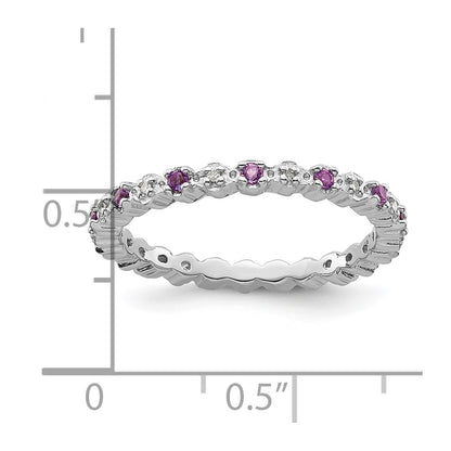 Sterling Silver Stackable Expressions Amethyst u0026 Diamond Ring