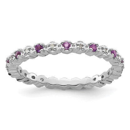 Sterling Silver Stackable Expressions Amethyst u0026 Diamond Ring