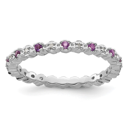Sterling Silver Stackable Expressions Amethyst u0026 Diamond Ring