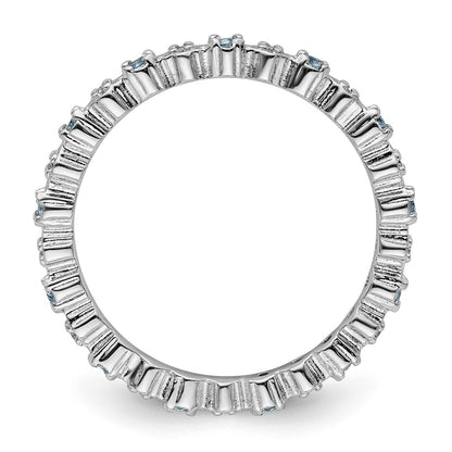 Sterling Silver Stackable Expressions Aquamarine u0026 Diamond Ring
