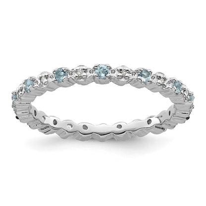 Sterling Silver Stackable Expressions Aquamarine u0026 Diamond Ring