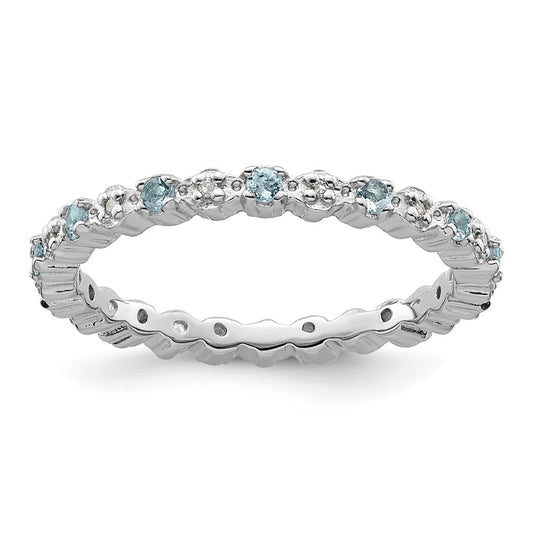 Sterling Silver Stackable Expressions Aquamarine u0026 Diamond Ring