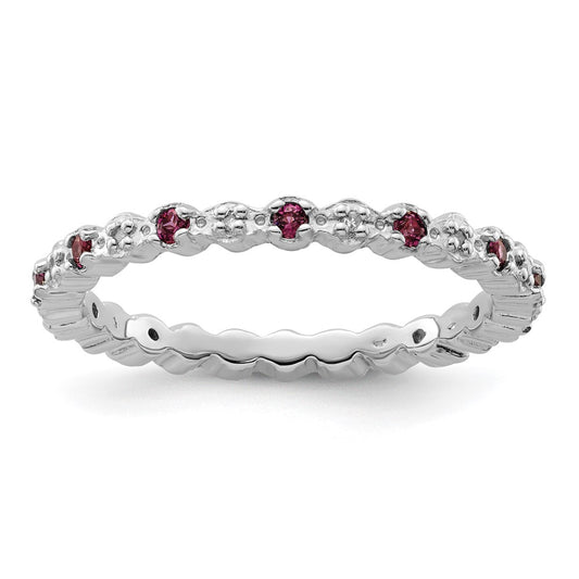 Sterling Silver Stackable Expressions Rhod. Garnet u0026 Diamond Ring